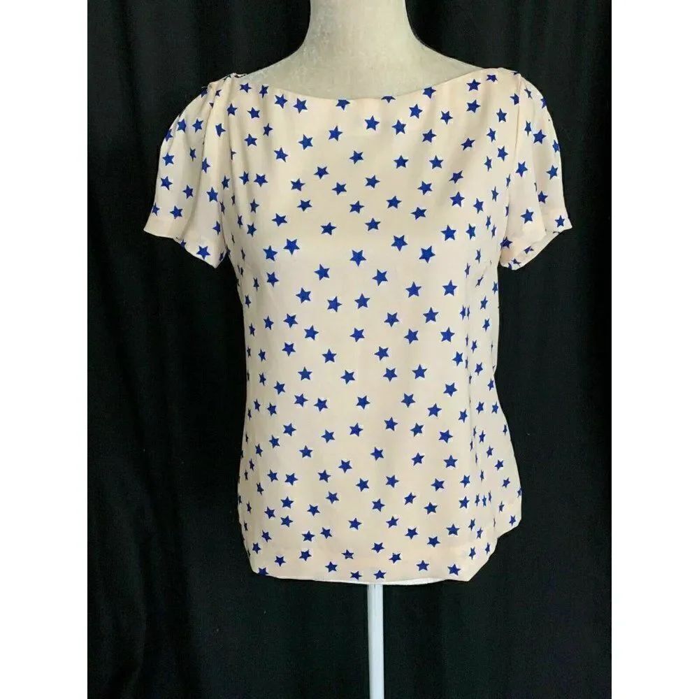 Zara Womens Light Pink Blue Star Print Short Sleeve Top Small
